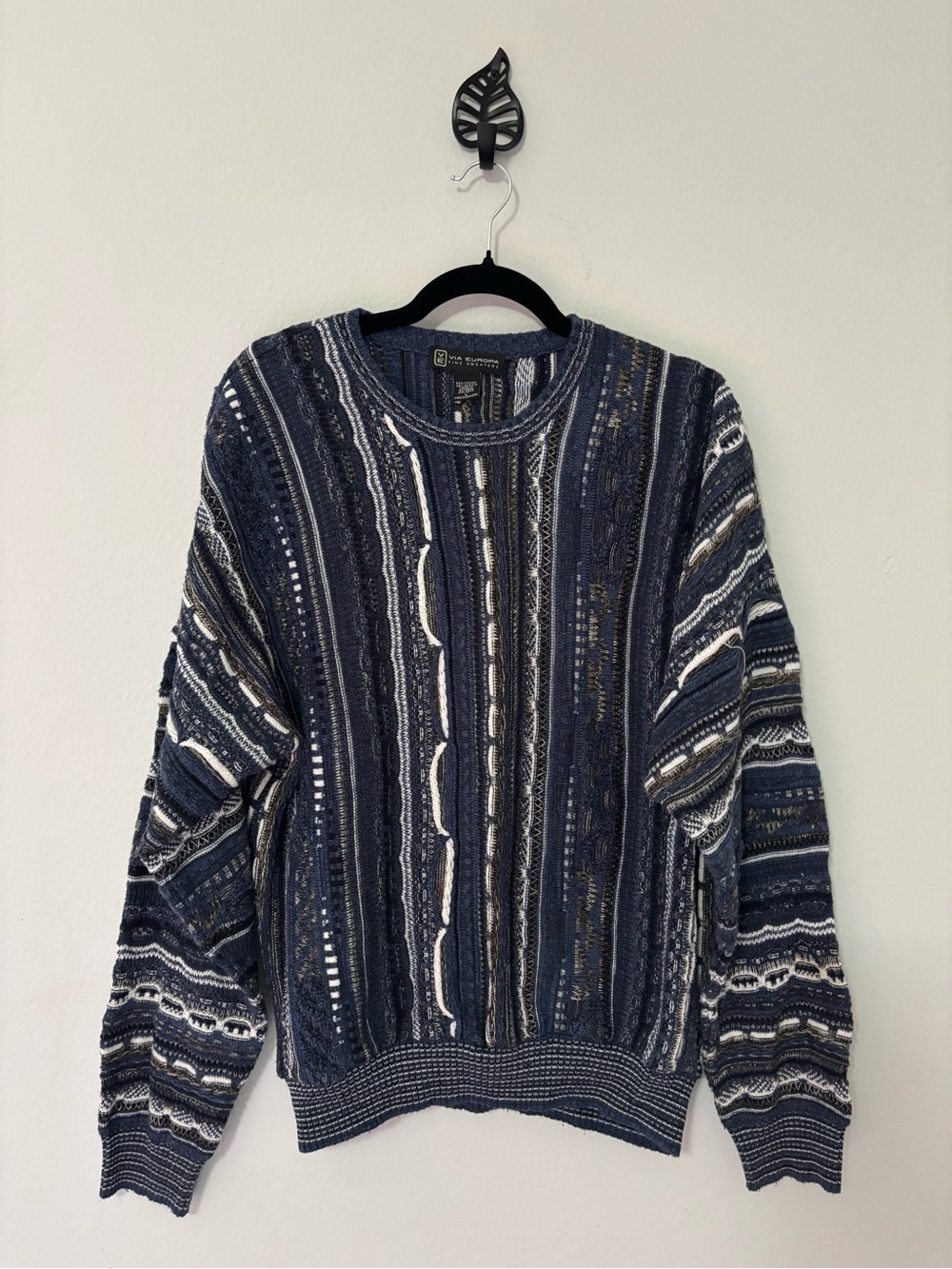 Vintage Via Europa 3D Textured Knit Sweater Men's L Coogi Style